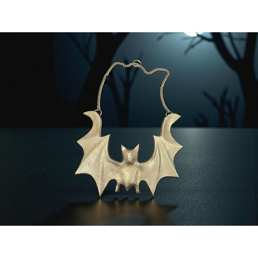 New Retro MCM Gold Spooky Halloween Metal Hanging Bat W/ Wings Wall Decor